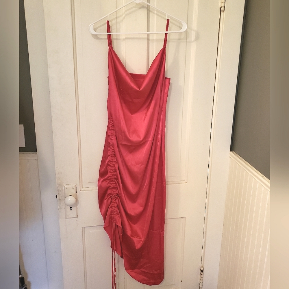 Elegant Pink Satin Ruched Dress